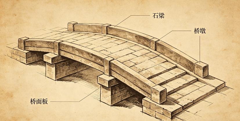 石梁桥线稿