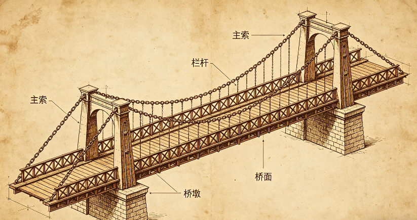 铁索桥线稿